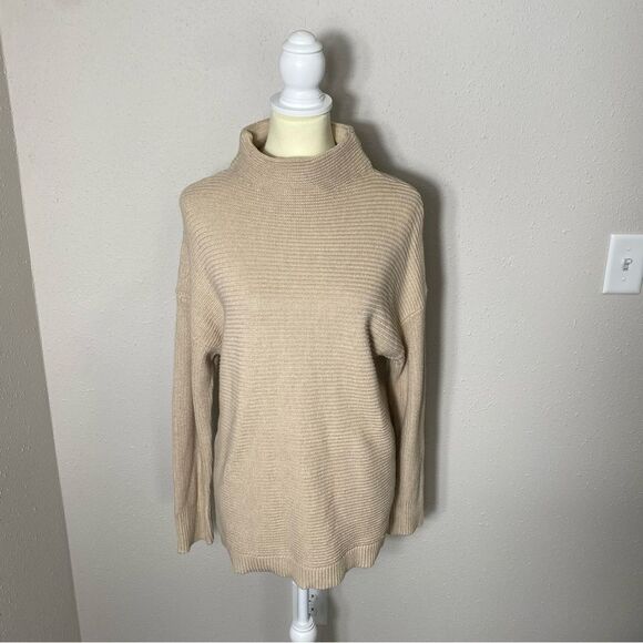 Michael Kors Beige Mock Neck Ribbed Knit Sweater Women's Size Large - Picture 14 of 16